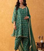 green bandhani suit set with dupatta