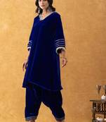 royal blue velvet kurta salwar set