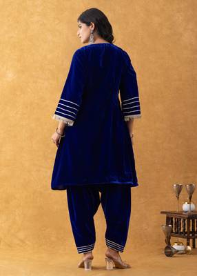 royal blue velvet kurta salwar set 2