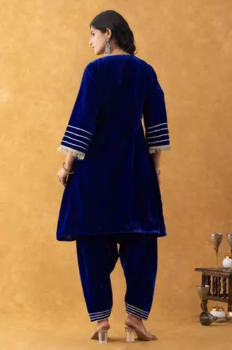 royal blue velvet kurta salwar set