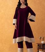 velvet wine kurta pant set