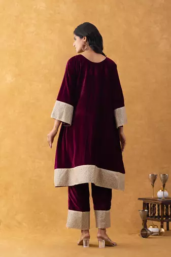 velvet wine kurta pant set