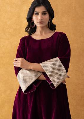 velvet wine kurta pant set 3
