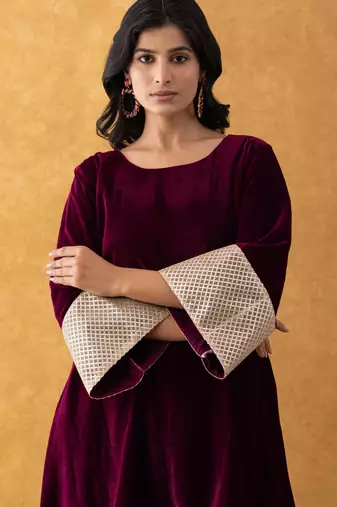 velvet wine kurta pant set