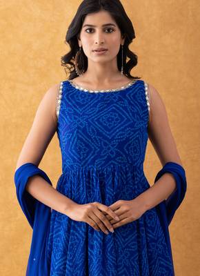 royal blue bandhani anarkali dupatta set 3