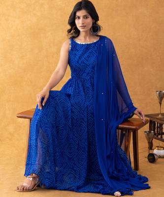 royal blue bandhani anarkali dupatta set 4