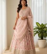 peach digital printed organza festival lehenga set choli with dupatta with dupatta