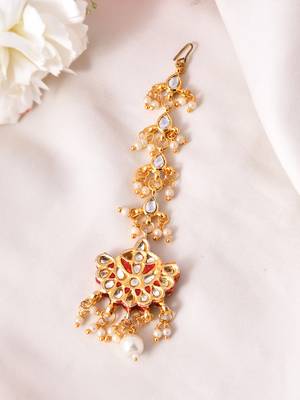 Gold-plated kundan maang tikka for women | bridal & head jewellery 2