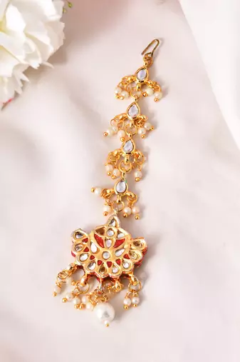 Gold-plated kundan maang tikka for women | bridal & head jewellery