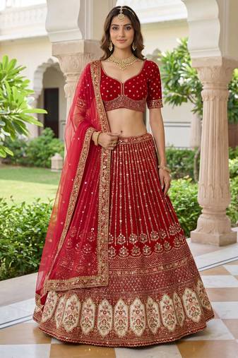 maroon embroidered organza bridal lehenga set choli with dupatta