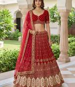 maroon embroidered organza bridal lehenga set choli with dupatta