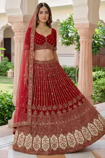 maroon embroidered organza bridal lehenga set choli with dupatta