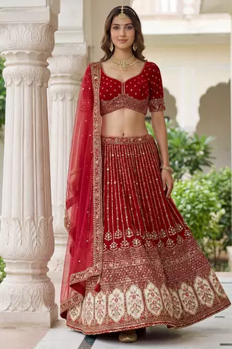 maroon embroidered organza bridal lehenga set choli with dupatta