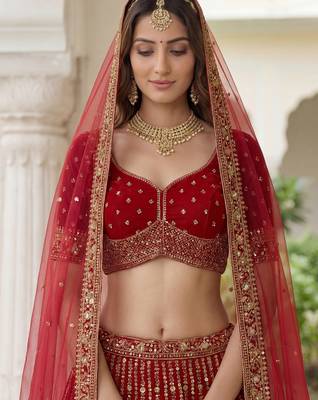 maroon embroidered organza bridal lehenga set choli with dupatta 4
