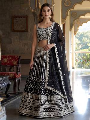 black sequins embroidered georgette lehenga set choli with dupatta 1