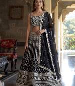 black sequins embroidered georgette lehenga set choli with dupatta