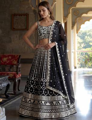 black sequins embroidered georgette lehenga set choli with dupatta 2