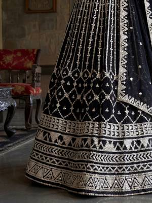 black sequins embroidered georgette lehenga set choli with dupatta 5