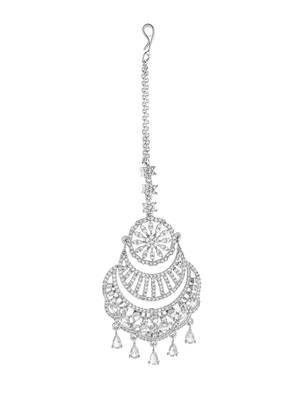 Silver-plated american diamond bridal maang tikka | traditional wedding tikka for women 3