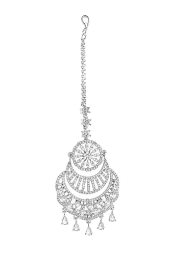 Silver-plated american diamond bridal maang tikka | traditional wedding tikka for women