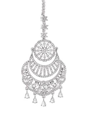 Silver-plated american diamond bridal maang tikka | traditional wedding tikka for women 4