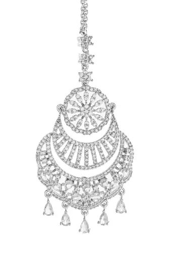 Silver-plated american diamond bridal maang tikka | traditional wedding tikka for women