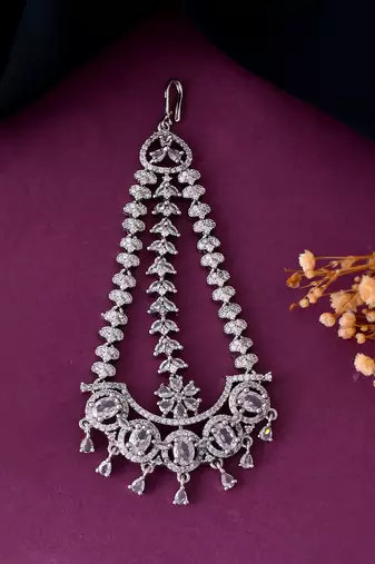 Silver-plated ad maang tikka for women | bridal & festive jewellery