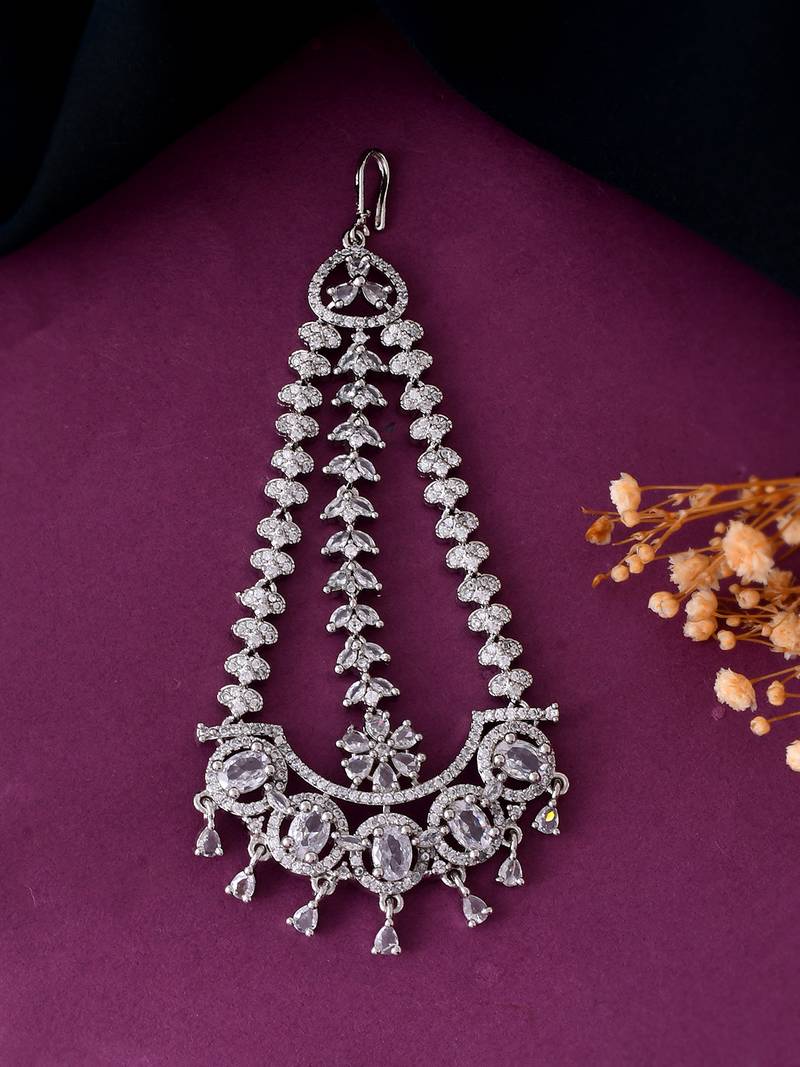 Silver-plated ad maang tikka for women | bridal & festive jewellery