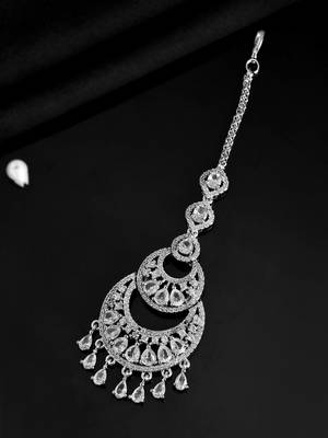 Premium silver-plated cz bridal maangtikka | traditional wedding tikka for women 2