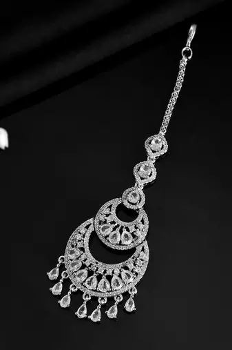 Premium silver-plated cz bridal maangtikka | traditional wedding tikka for women