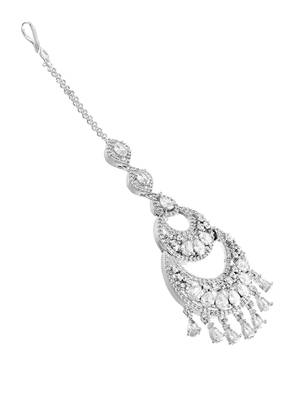 Premium silver-plated cz bridal maangtikka | traditional wedding tikka for women 3