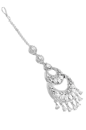 Premium silver-plated cz bridal maangtikka | traditional wedding tikka for women