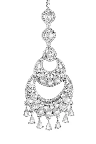 Premium silver-plated cz bridal maangtikka | traditional wedding tikka for women