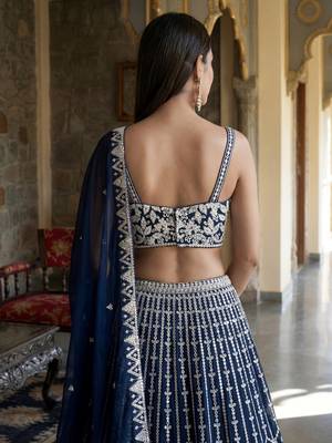 blue sequins embroidered georgette lehenga set choli with dupatta 3