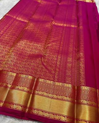 Pink color Art Silk blend sarees with blouse 4