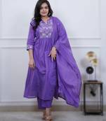 voilet cotton embroidered kurta dupatta