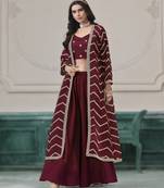 maroon chinon fabric embroidered top and palazzo