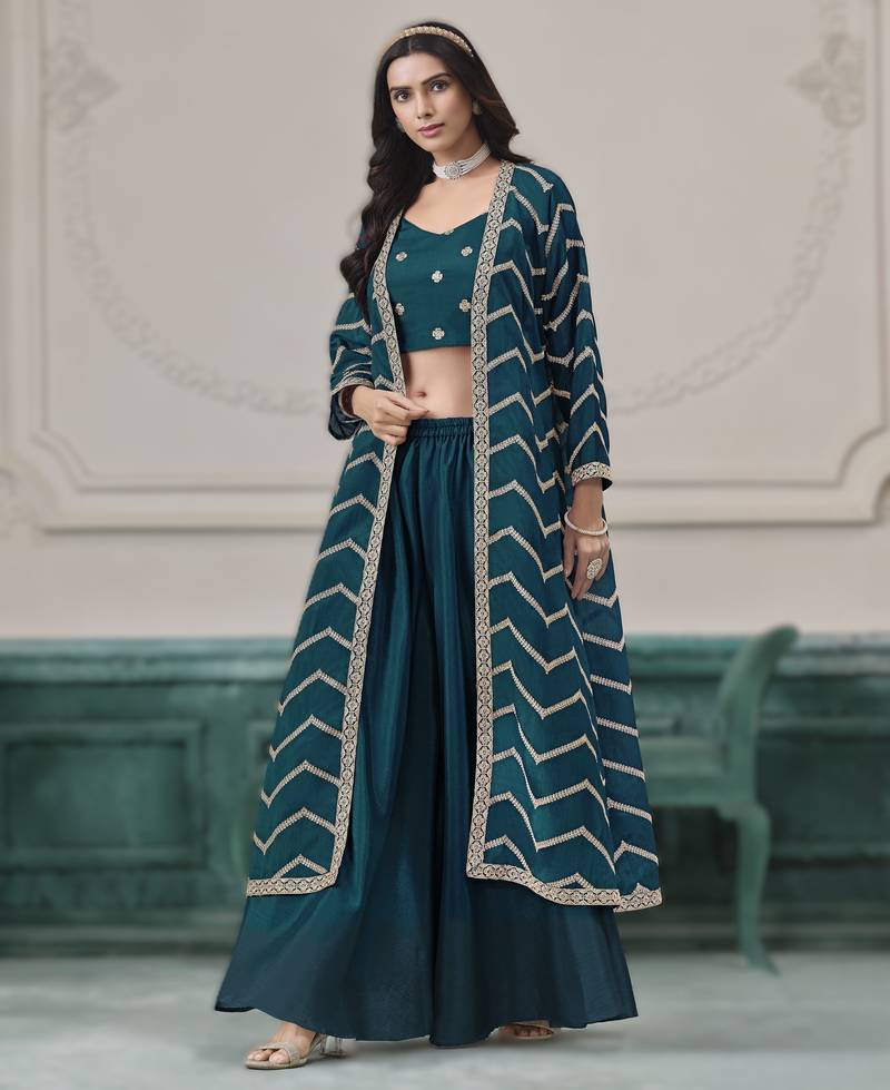 Rama chinon fabric embroidered top and palazzo 