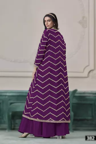 purple chinon fabric embroidered top and palazzo 