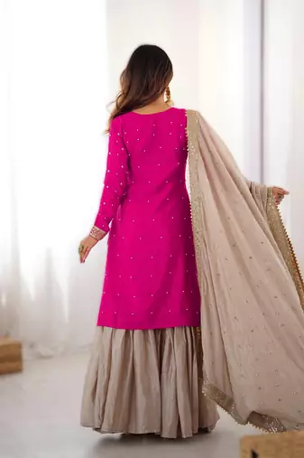 rani pink chinon silk kurti sharara with dupatta