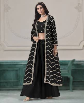 black chinon embroidered top blouse with palazzo 1