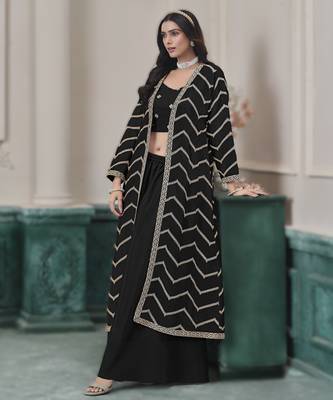black chinon embroidered top blouse with palazzo 3