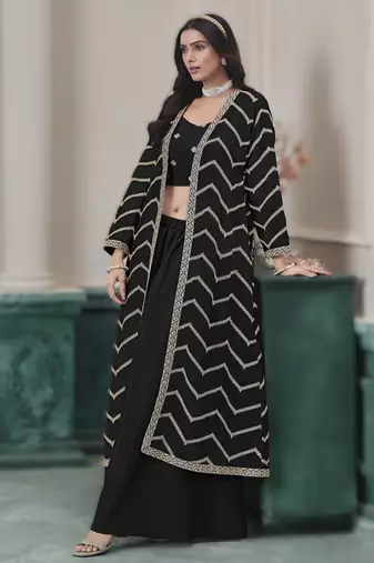 black chinon embroidered top blouse with palazzo