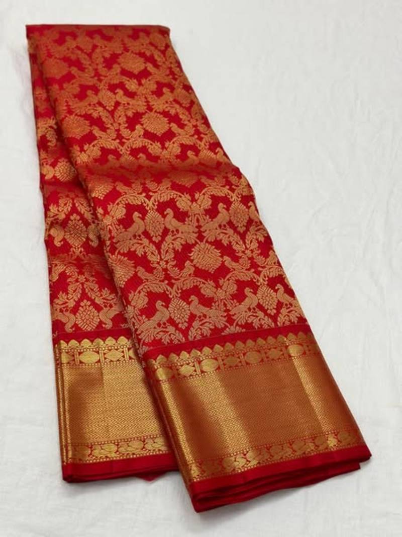 Red color Art Silk blend sarees with blouse