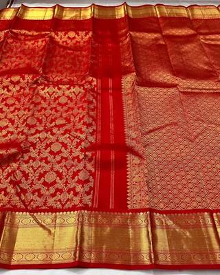 Red color Art Silk blend sarees with blouse 3
