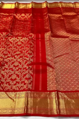 Red color Art Silk blend sarees with blouse