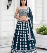 green thread embroidered georgette party lehenga set choli with dupatta