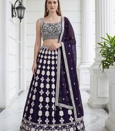 purple sequins embroidered georgette party lehenga set choli with dupatta