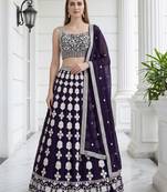 purple sequins embroidered georgette party lehenga set choli with dupatta