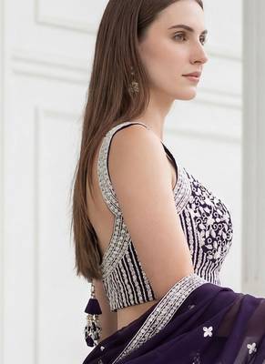 purple sequins embroidered georgette party lehenga set choli with dupatta 3